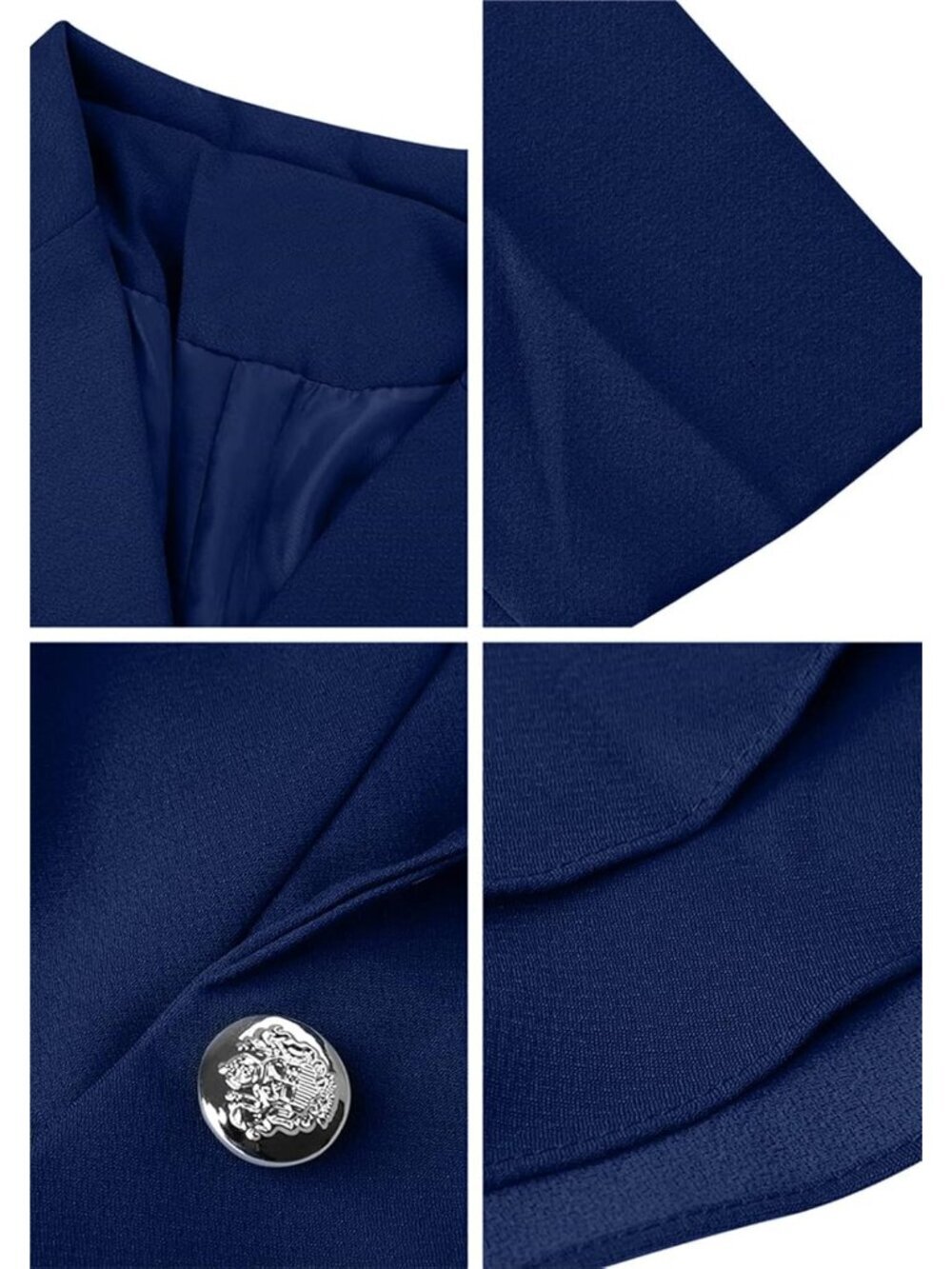 Women's Blue Slim Button Down Blazer Solid Color Office Cardigan Long Sleeve - Picture 5 of 6